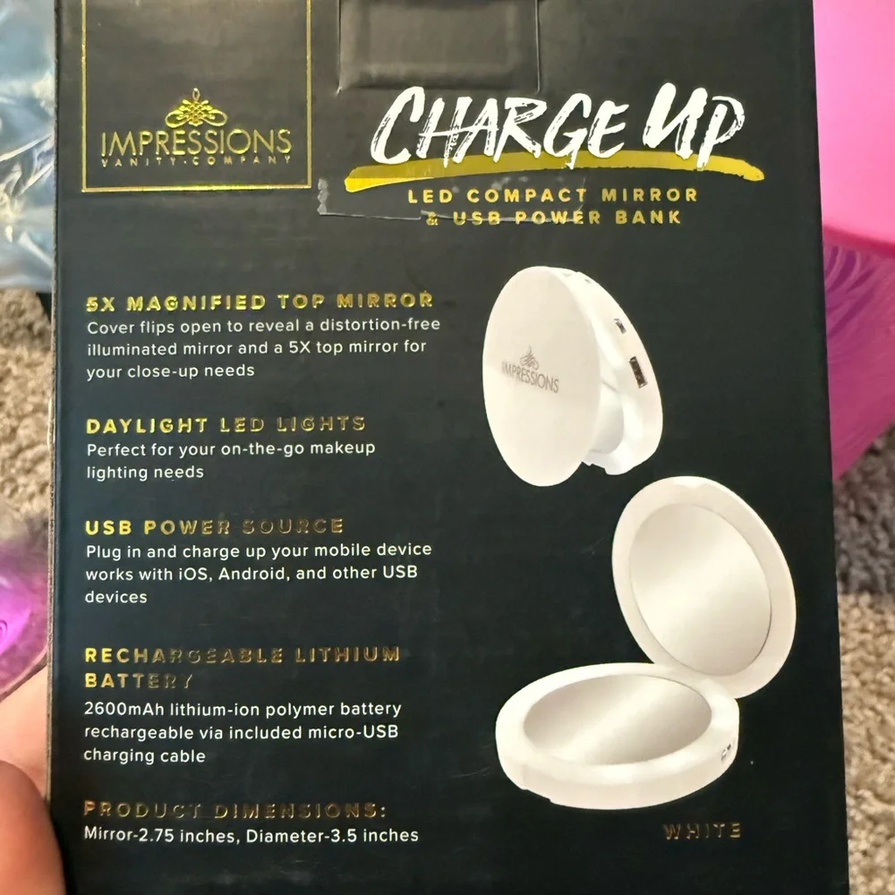 Impressions Vanity White LED Compact Mirror & USB Power Bank